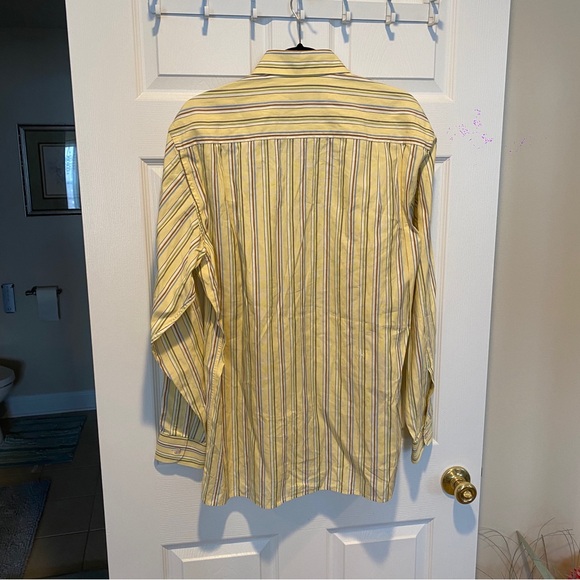 Ermenegildo Zegna Men’s Large Yellow/Blue Striped Button Front Shirt ItalyCott - Picture 3 of 7